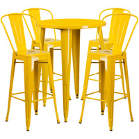 30'' Round Yellow Metal Indoor-Outdoor Bar Table Set with 4 Cafe Barstools [CH-51090BH-4-30CAFE-YL-GG]-Metal Cafe Bar Table