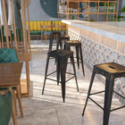 Flash Furniture 30" High Backless Black-Antique Gold Metal Indoor-Outdoor Barstool with Square Seat-Backless Design