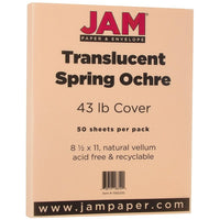 JAM Paper Translucent Vellum Cardstock, 8.5 x 11, 43lb Spring Ochre Ivory, 50 Pack (1592220)-Spring ochre