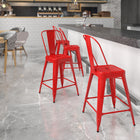 Flash Furniture 24" High Red Metal Indoor-Outdoor Counter Height Stool with Back-Red Powder Coat Finish
