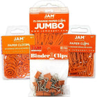 JAM Paper Office Clip Assortment Pack, Orange, 1 Binder Clips 1 Paperclips 1 Circular Cloops, 4/set (26411ORASRTD)-Assortment of Four Different Style Orange Office Clips
