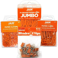 JAM Paper Office Clip Assortment Pack, Orange, 1 Binder Clips 1 Paperclips 1 Circular Cloops, 4/set (26411ORASRTD)-Assortment of Four Different Style Orange Office Clips