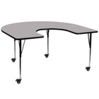 Flash Furniture Mobile 60"W x 66"L Horseshoe Grey Thermal Laminate Activity Table - Standard Height Adjustable Legs-Collaborative Horseshoe Shaped Activity Table