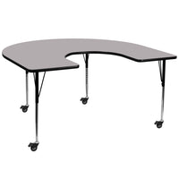 Flash Furniture Mobile 60"W x 66"L Horseshoe Grey Thermal Laminate Activity Table - Standard Height Adjustable Legs-Collaborative Horseshoe Shaped Activity Table