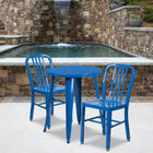 24'' Round Blue Metal Indoor-Outdoor Table Set with 2 Vertical Slat Back Chairs [CH-51080TH-2-18VRT-BL-GG]-24"W x 24"D x 29"H