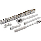 Dynamic Tools 3/8" Drive 20 Piece 6 Point, Standard Metric Socket Set, 6mm - 20mm-Contains: 6, 7, 8, 9, 10, 11, 12, 13, 14, 15, 16, 17, 18, 19, 20mm, 3" Extension, 6" Extension, Universal Joint, 8" Flex Handle, 45 Tooth Chrome Ratchet