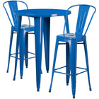 30'' Round Blue Metal Indoor-Outdoor Bar Table Set with 2 Cafe Barstools [CH-51090BH-2-30CAFE-BL-GG]-Metal Cafe Bar Table