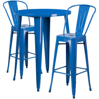 30'' Round Blue Metal Indoor-Outdoor Bar Table Set with 2 Cafe Barstools [CH-51090BH-2-30CAFE-BL-GG]-Metal Cafe Bar Table