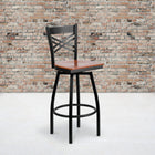 Flash Furniture HERCULES Series Black "X" Back Swivel Metal Barstool - Cherry Wood Seat - 2 Pack-Swivel Seat