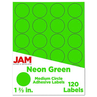 JAM Paper Round Circle Label Sticker Seals, 1 2/3" Diameter, Neon Green, 120 Pack-Circle Labels