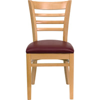 Flash Furniture HERCULES Series Ladder Back Natural Wood Restaurant Chair - Burgundy Vinyl Seat-Wood Chair