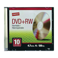 Staples 4.7GB DVD+RW, 10 Pack with Slim Cases-4.7GB capacity
