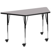 Flash Furniture Mobile 29.5"W x 57.25"L Trapezoid Grey Thermal Laminate Activity Table - Standard Height Adjustable Legs-Collaborative Trapezoid Activity Table