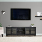 CorLiving TV Bench with Glass Cabinets for TVs up to 90", Black Ravenwood-8