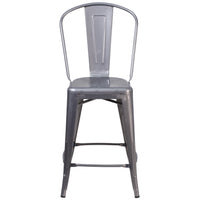 Flash Furniture 24" High Clear Coated Indoor Counter Height Stool with Back-Bistro Style Counter Stool