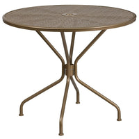Flash Furniture 35.25" Round Gold Indoor-Outdoor Steel Patio Table-Patio Table