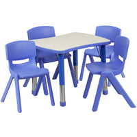 Flash Furniture 21.875"W x 26.625"L Rectangular Blue Plastic Height Adjustable Activity Table Set with 4 Chairs-Multipurpose Kids Table Set