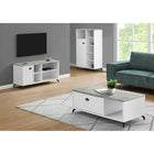 Monarch Specialties 2840 Tv Stand - 48"L/White/Grey Cement-Look Top-Robust media console with thick-panel construction features 1 storage cabinet and 4 shelves (2 are adjustable) offering flexible options for organizing entertainment center equipment and other items