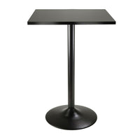 Winsome Pub Table Square MDF Top With Black Legs And Base, Black-Sleek and stylish all black Counter Height Table.  Square Table Top is veneer in black in composite wood with metal black coating for base.  Table size 23.7" Square by 35" high.  Easy Assembly.