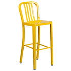 30'' Round Yellow Metal Indoor-Outdoor Bar Table Set with 2 Vertical Slat Back Barstools [CH-51090BH-2-30VRT-YL-GG]-4