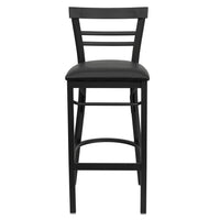 Flash Furniture HERCULES Series Black Two-Slat Ladder Back Metal Restaurant Barstool - Black Vinyl Seat-Metal Barstool