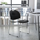 Flash Furniture HERCULES Series Black Ultra-Compact Stack Chair with Chrome Frame-Textured Seat ensures safe seating