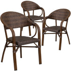 Flash Furniture Milano Series Bark Brown Rattan Restaurant Patio Chair with Bamboo-Aluminum Frame-Stack Quantity: 9
