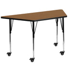 Flash Furniture Mobile 29.5"W x 57.25"L Trapezoid Oak Thermal Laminate Activity Table - Standard Height Adjustable Legs-Collaborative Trapezoid Activity Table
