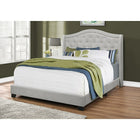 Monarch Specialties 5967Q Queen Size Bed - Light Grey Velvet With Chrome Trim-Classic style with chrome nail head trim and cushioned diamond tufting for a luxurious look