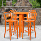 24'' Round Orange Metal Indoor-Outdoor Bar Table Set with 4 Vertical Slat Back Barstools [CH-51080BH-4-30VRT-OR-GG]-24"W x 24"D x 41"H