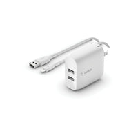 Belkin Boost Charger Dual USB-A Wall Charger 24W plus Lightning to USB-A Cable-Charge 2 devices from one outlet