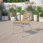 Flash Furniture Commercial Aluminum Indoor-Outdoor Restaurant Stack Chair with Triple Slat Faux Teak Back-Floor Protector Plastic Glides