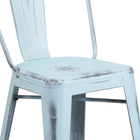 Flash Furniture 24" High Distressed Green-Blue Metal Indoor-Outdoor Counter Height Stool with Back-Distressed Green-Blue Powder Coat Finish