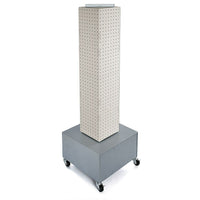 Azar Displays 40" x 8" x 8" 4-Sided Interlocking Pegboard Display Tower with Wheels, White (703386-WHT)-Revolves on a wheeled metal base