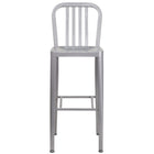 Flash Furniture 30" High Silver Metal Indoor-Outdoor Barstool with Vertical Slat Back-Industrial Style Modern Barstool