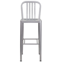 Flash Furniture 30" High Silver Metal Indoor-Outdoor Barstool with Vertical Slat Back-Industrial Style Modern Barstool