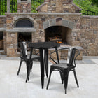 24'' Round Black Metal Indoor-Outdoor Table Set with 2 Arm Chairs (CH-51080TH-2-18ARM-BK-GG)-24"W x 24"D x 29"H