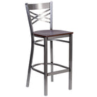 Flash Furniture HERCULES Series Clear Coated "X" Back Metal Restaurant Barstool - Walnut Wood Seat-500 lb. Weight Capacity