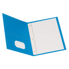 Oxford Two-Pocket Portfolio with Fasteners - Letter Size - Light Blue-Two pocket folders with prongs are a smart buy for students and teachers alike - customize with the die-cut business card holder