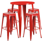 30'' Round Red Metal Indoor-Outdoor Bar Table Set with 4 Square Seat Backless Barstools (CH-51090BH-4-30SQST-RED-GG)-Indoor Outdoor Sets