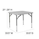 Flash Furniture 34" Square Height Adjustable Granite Plastic Folding Table - White-Accommodating Adjustable Height Frame