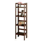Winsome 4-Tier Folding Shelf, Narrow, Antique Walnut-Reliably sturdy with bull nose rectangular shelves, open ladder-style sides, and back support rails