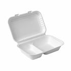 Globe Commercial Products 9" W x 6" D x 3" H Fibre Hinged Lid Bagasse Container - 2 Compartment - 200 Pack-Hinge container square takeout container with 2 compartments
