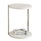 Monarch Specialties 3056 Accent Table - Glossy White/Chrome Metal-Glossy white finished accent table offers individuals a simple yet favorable way for placing drinks, snacks or meals while watching TV or chatting on the sofa