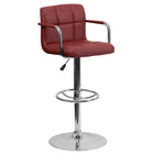 Flash Furniture Contemporary Quilted Vinyl Adjustable Height Barstool with Arms & Chrome Base - Burgundy-Mid-Back Design