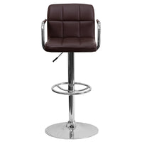 Flash Furniture Contemporary Brown Quilted Vinyl Adjustable Height Barstool with Arms & Chrome Base-Contemporary Style Stool