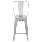 Flash Furniture 24" High Silver Metal Indoor-Outdoor Counter Height Stool with Back-Bistro Style Counter Stool