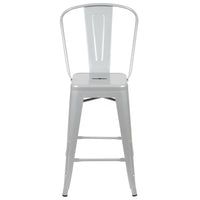 Flash Furniture 24" High Silver Metal Indoor-Outdoor Counter Height Stool with Back-Bistro Style Counter Stool