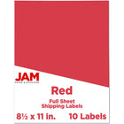 JAM Paper Full Page Sticker Paper Shipping Labels - 8-1/2" x 11" - Red - 10 Pack -English only packaging