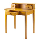Winsome Studio Writing Desk with Hutch, Honey-The three drawers and shelf space provide plenty of room to store all of your stationery supplies.